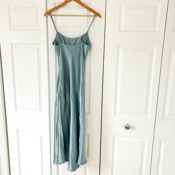 NWT Billy J Celina Steel Blue Satin Midi Dress Women’s AU 6 / US 2 Side Slit - Picture 5 of 12